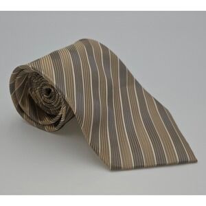 ZIGGURAT Mens Striped Silk Necktie Tan Brown Grey Formal Business